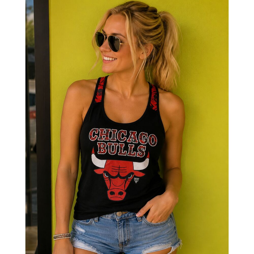 Chicago Bulls Logo Racerback Tank Top Official NBA Floral Rose Print Small